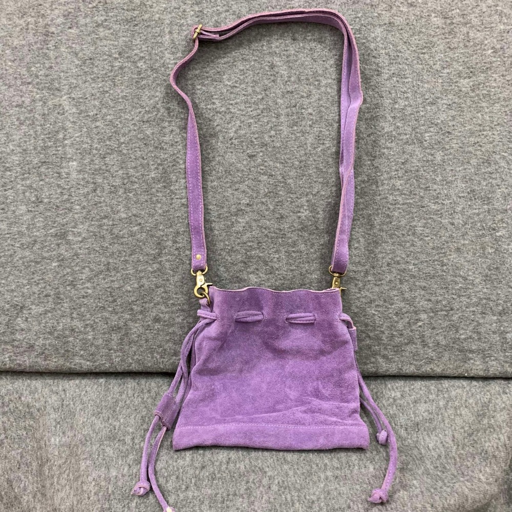 Free People Billy Crossbody Purple Suede Leather Drawstring Bucket Bag Boho